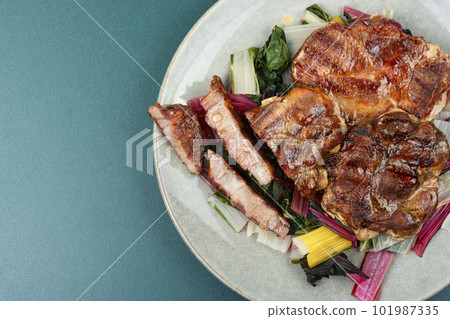Meat steak with green salad. Meat steak with green salad. 101987335