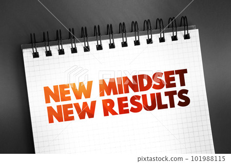 New Mindset New Results text quote on notepad, concept background 101988115