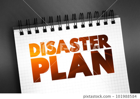 Disaster Plan text on notepad, concept background 101988584