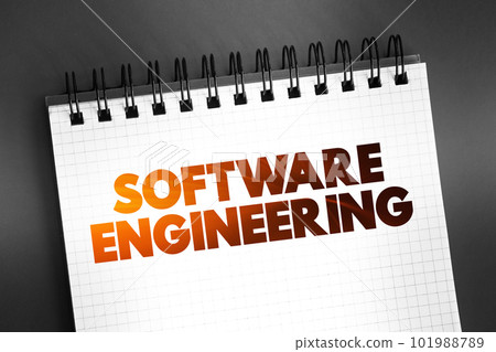 Software Engineering text on notepad, concept background 101988789