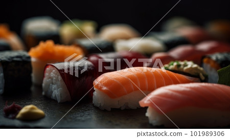 Close up shot of a variety of Sushi - made with Generative AI 101989306