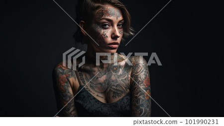 Full body tattooed woman portrait shot - made with generative AI tools Full body tattooed woman portrait shot - made with generative AI tools 101990231
