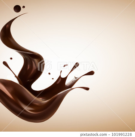 Chocolate milk splash on beige background, liquid melted chocolate texture. Generative Ai 101991228