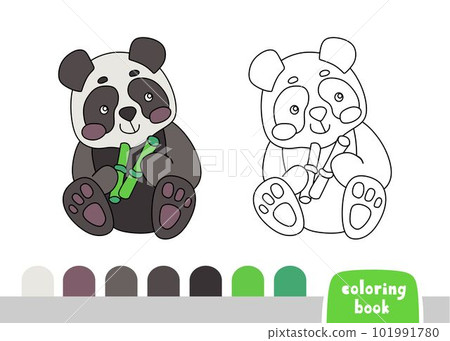 Cute Panda Coloring Book for Kids Page for Books, Magazines, Doodle Vector Illustration Template 101991780