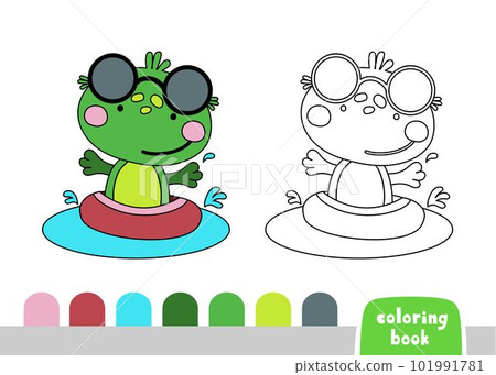 Cute Frog Coloring Book for Kids Page for Books, Magazines, Doodle Vector Illustration Template 101991781