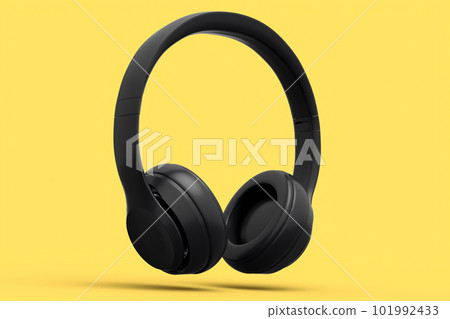 Gaming headphones and concept of music equipment isolated on yellow monochrome 101992433