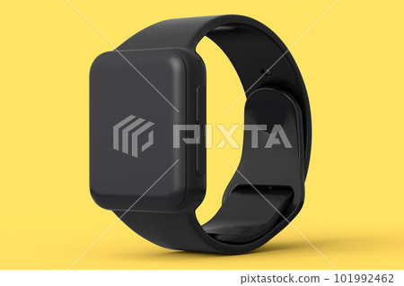 Smart watch or fitness tracker isolated on yellow monochrome background. Smart watch or fitness tracker isolated on yellow monochrome background. 101992462
