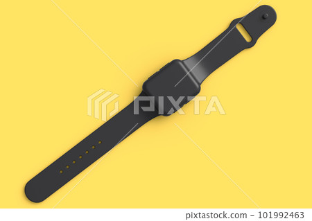 Smart watch or fitness tracker isolated on yellow monochrome background. Smart watch or fitness tracker isolated on yellow monochrome background. 101992463