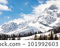 The high and steep peaks of the snowy Hochkonig mountain in Muhlbach am Hochkonig in Austria. 101992603