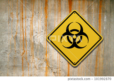 Biohazard sign on a concrete wall Biohazard sign on a concrete wall 101992870