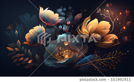 Magical iridescent flowers in dark mystery forest Magical iridescent flowers in dark mystery forest 101992911