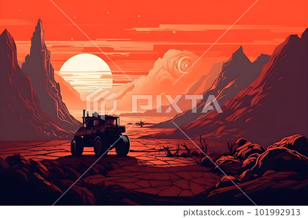 Mars rover exploring Red Planet rocky surface 101992913