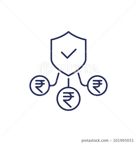 insurance money, payments line icon with rupee 101993031