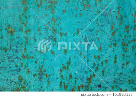 Rusty turquoise painted iron plate background 101993155