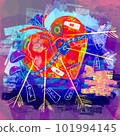 Broken and patched woman's heart with arrows with labels of men's names. The concept of unhappy love, the bitter experience of falling in love 101994145