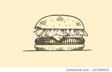 Hand drawn sketch vector illustration of a hamburger. Hand drawn sketch vector illustration of a hamburger. 101994633