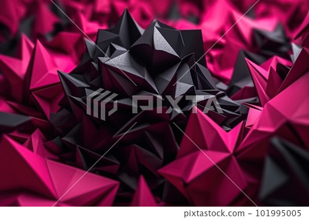Polygonal black and pink abstract with spiky connection structure made with generative AI 101995005