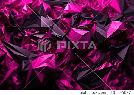 Polygonal black and pink abstract with spiky connection structure made with generative AI 101995027