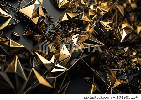 Polygonal black and gold abstract with spiky connection structure made with generative AI Polygonal black and gold abstract with spiky connection structure made with generative AI 101995114