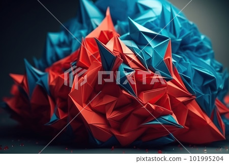 Polygonal blue and red abstract with spiky connection structure made with generative AI Polygonal blue and red abstract with spiky connection structure made with generative AI 101995204