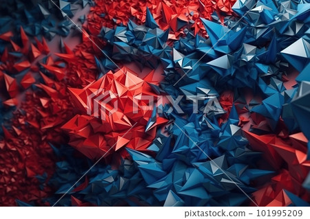 Polygonal blue and red abstract with spiky connection structure made with generative AI Polygonal blue and red abstract with spiky connection structure made with generative AI 101995209
