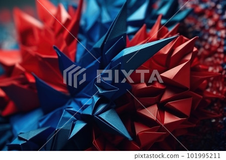 Polygonal blue and red abstract with spiky connection structure made with generative AI Polygonal blue and red abstract with spiky connection structure made with generative AI 101995211