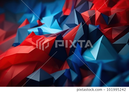 Polygonal blue and red abstract with spiky connection structure made with generative AI 101995242