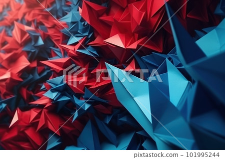 Polygonal blue and red abstract with spiky connection structure made with generative AI Polygonal blue and red abstract with spiky connection structure made with generative AI 101995244