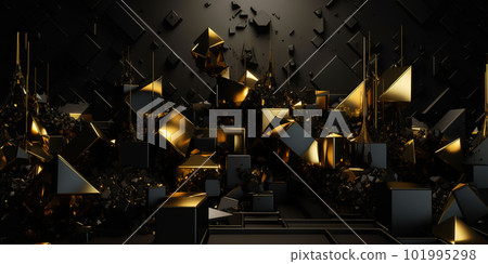 3D abstract wallpaper. Three-dimensional dark golden and black background. Black and gold background. golden wallpaper 101995298