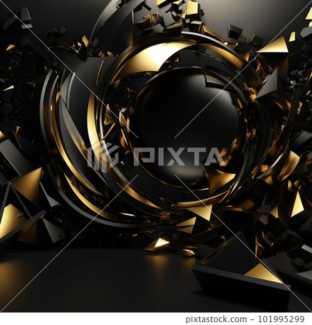 3D abstract wallpaper. Three-dimensional dark golden and black background. Black and gold background. golden wallpaper 101995299