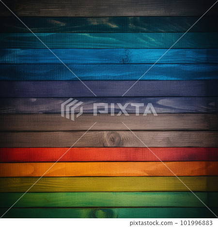 Rainbow wooden planks background. Colorful wooden texture. Rainbow wood texture. Wood plank background 101996883