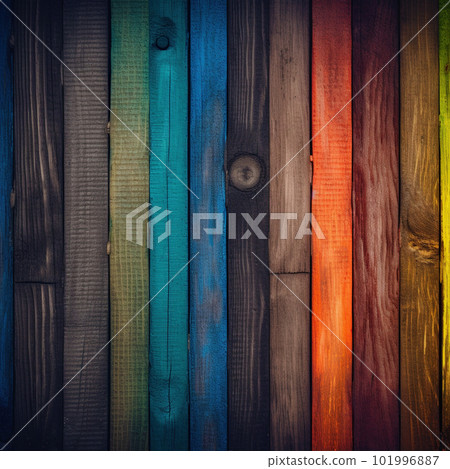 Rainbow wooden planks background. Colorful wooden texture. Rainbow wood texture. Wood plank background 101996887