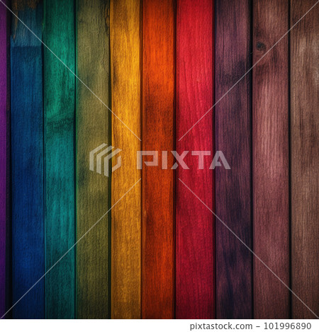 Rainbow wooden planks background. Colorful wooden texture. Rainbow wood texture. Wood plank background 101996890