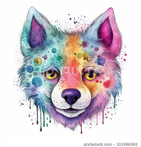 Cute Wolf Watercolor Illustartion. Adorable Baby Animal for Kids Print. Ai generated 101996992