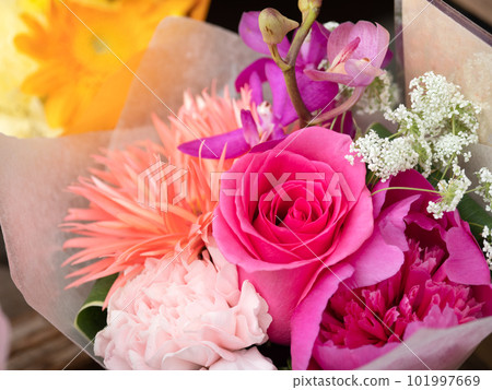 Colorful bouquets lined up on the sales floor Colorful bouquets lined up on the sales floor 101997669
