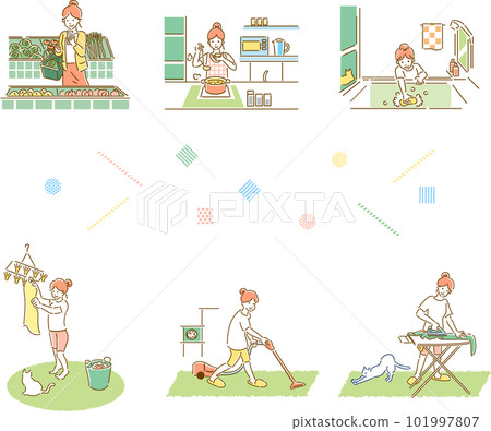 做家務的女人的插圖 做家務的女人的插圖 101997807