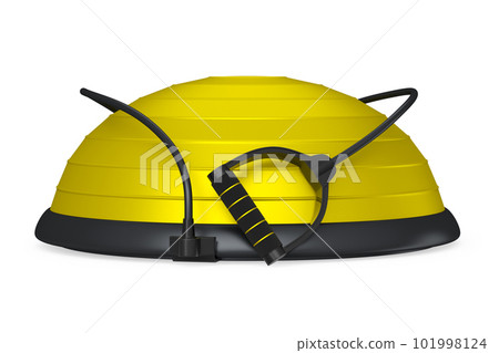 Yellow fitness ball with hand expander isolated white background 101998124