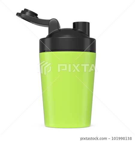 Green plastic sport shaker for protein drink isolated on white background. 101998138