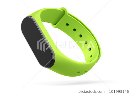 Green fitness tracker or smart watch with heart rate monitor isolated on white 101998146