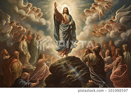 An illustration of the ascension day of Jesus Christ. Biblical Series made with generative AI An illustration of the ascension day of Jesus Christ. Biblical Series made with generative AI 101998597