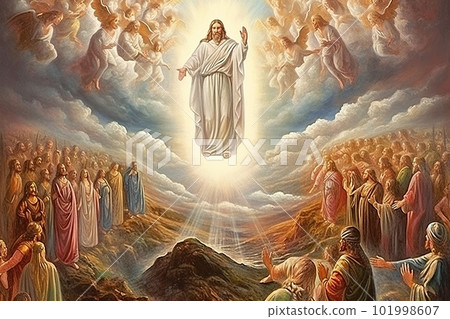 An illustration of the ascension day of Jesus Christ. Biblical Series made with generative AI An illustration of the ascension day of Jesus Christ. Biblical Series made with generative AI 101998607