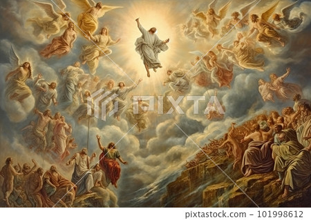 An illustration of the ascension day of Jesus Christ. Biblical Series made with generative AI An illustration of the ascension day of Jesus Christ. Biblical Series made with generative AI 101998612