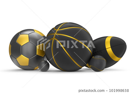 Set of black ball like basketball, american football and golf isolated on white 101998638