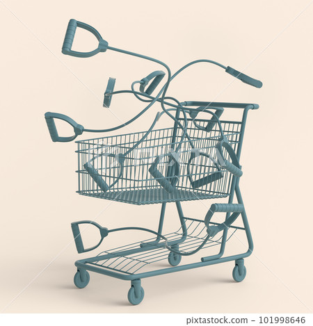 Sport equipment like rope for fitness in shopping cart on monochrome 101998646