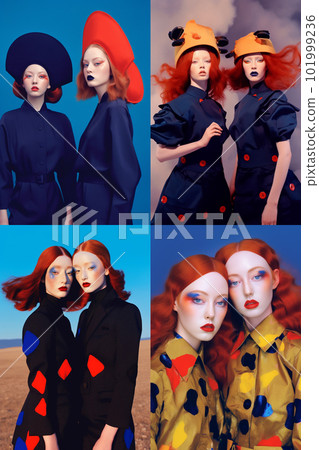 Illustration of a white female model, unique fashion 101999236