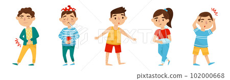 Sick Kids Feeling Unwell and Sick Vector Set 102000668