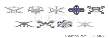 Pilotless Drone as Aerial Vehicle with Remote Control Isometric Vector Set 102000726