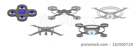 Pilotless Drone as Aerial Vehicle with Remote Control Isometric Vector Set 102000729