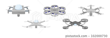 Pilotless Drone as Aerial Vehicle with Remote Control Isometric Vector Set 102000730