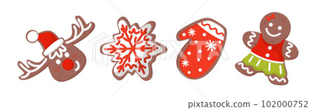 Gingerbread Cookie Figures with Sugar Glaze Vector Set 102000752